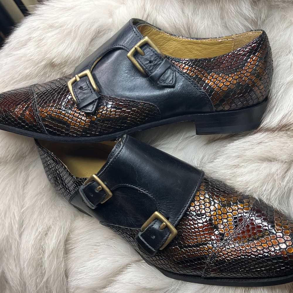 Billy Reid Double Leather Embossed Monkstraps